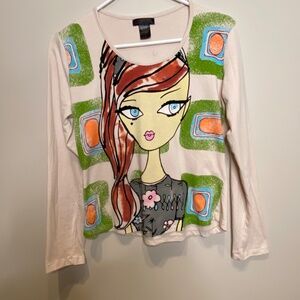 Custo Barcelona Gal Face Long Sleeve Top, Custo Size 4